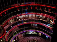 Looking down at the Grand Atrium from the Deck 12 starboard elevator lobby on Carnival Sensation.