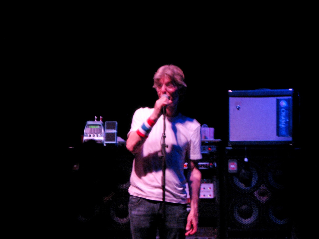 Phil Lesh doing his donor rap before the encore song of the Further concert at the St. Augustine Amphitheatre.