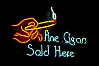 "Fine Cigars Sold Here" neon sign inside the Pump House Restaurant's Senator Saloon at the Chena Pump House (1933).