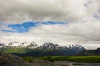 Outwash plain, forests and mountains east of Exit Glacier from a lookout on the Edge of the Glacier Trail.