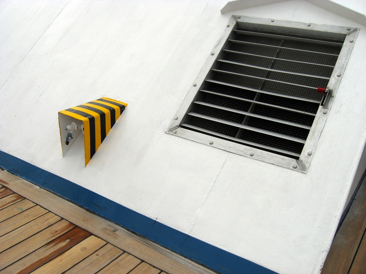 Protected spigots and a vent cover, seen from the Deck 11 forward lookout above the bridge on Carnival Sensation.