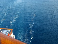 The view of our wake, seen from the Deck 11 port aft lookout on Carnival Sensation.