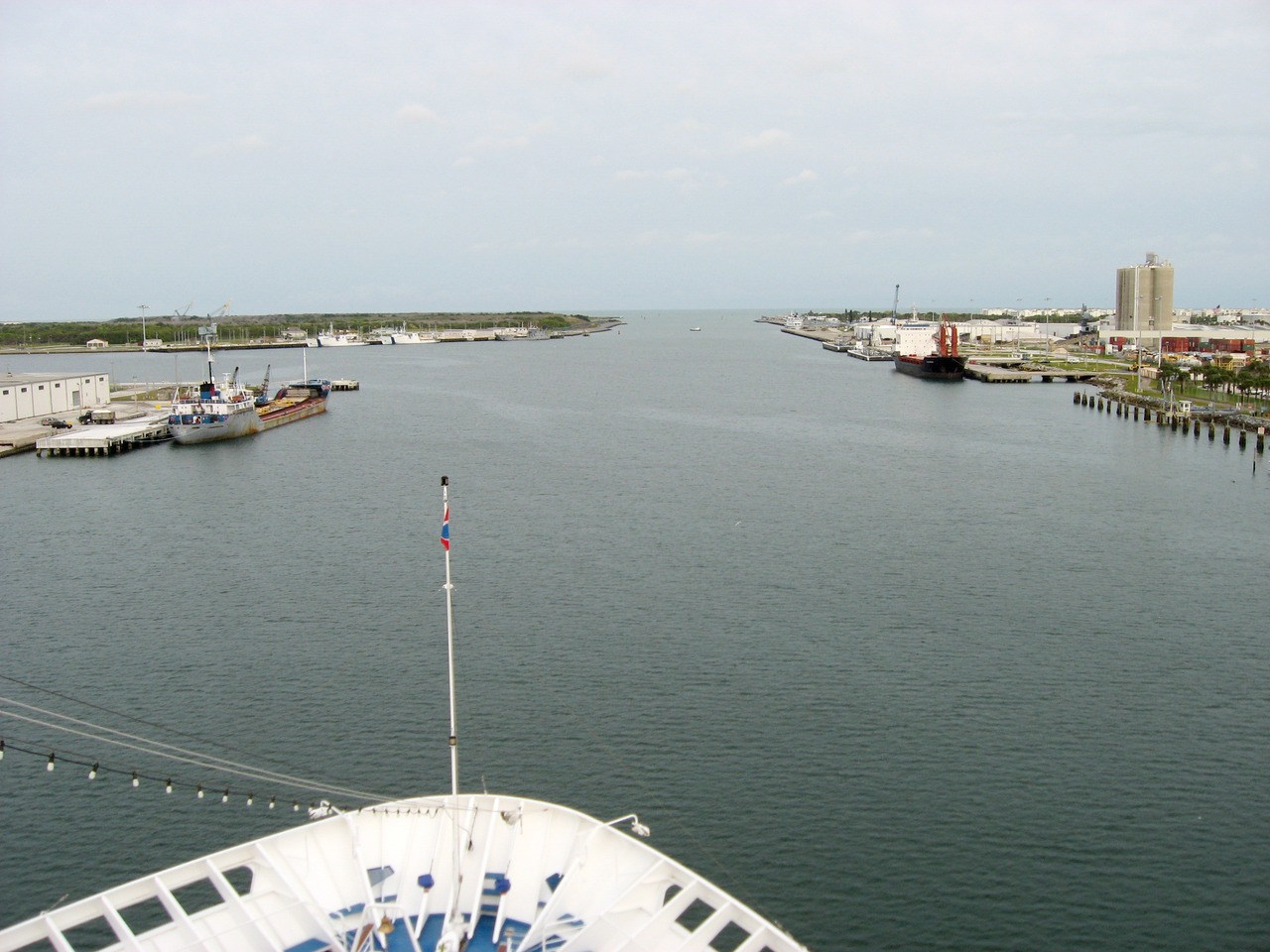 Heading out through the Canaveral Barge Canal, seen from the Deck 11 forward lookout above the bridge on Carnival Sensation.