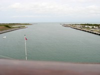 Heading out through the Canaveral Barge Canal, seen from the Deck 11 forward lookout above the bridge on Carnival Sensation.