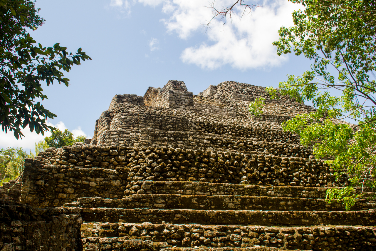 The northern side of Templo 24 at the Chacchoben Mayan archeological site in Quintana Roo, Mexico.
