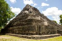 Templo 1 atop the Gran Basamento at the Chacchoben Mayan archeological site in Quintana Roo, Mexico.