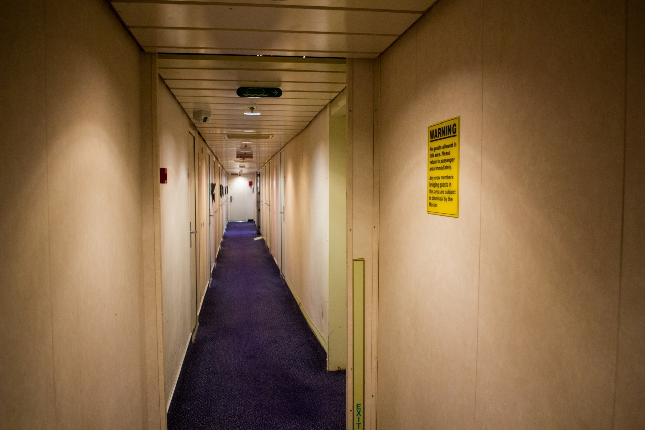Officers cabins along the corridor leading to the Bridge on Deck 9 during an All Access Tour of the MS Empress of the Seas.