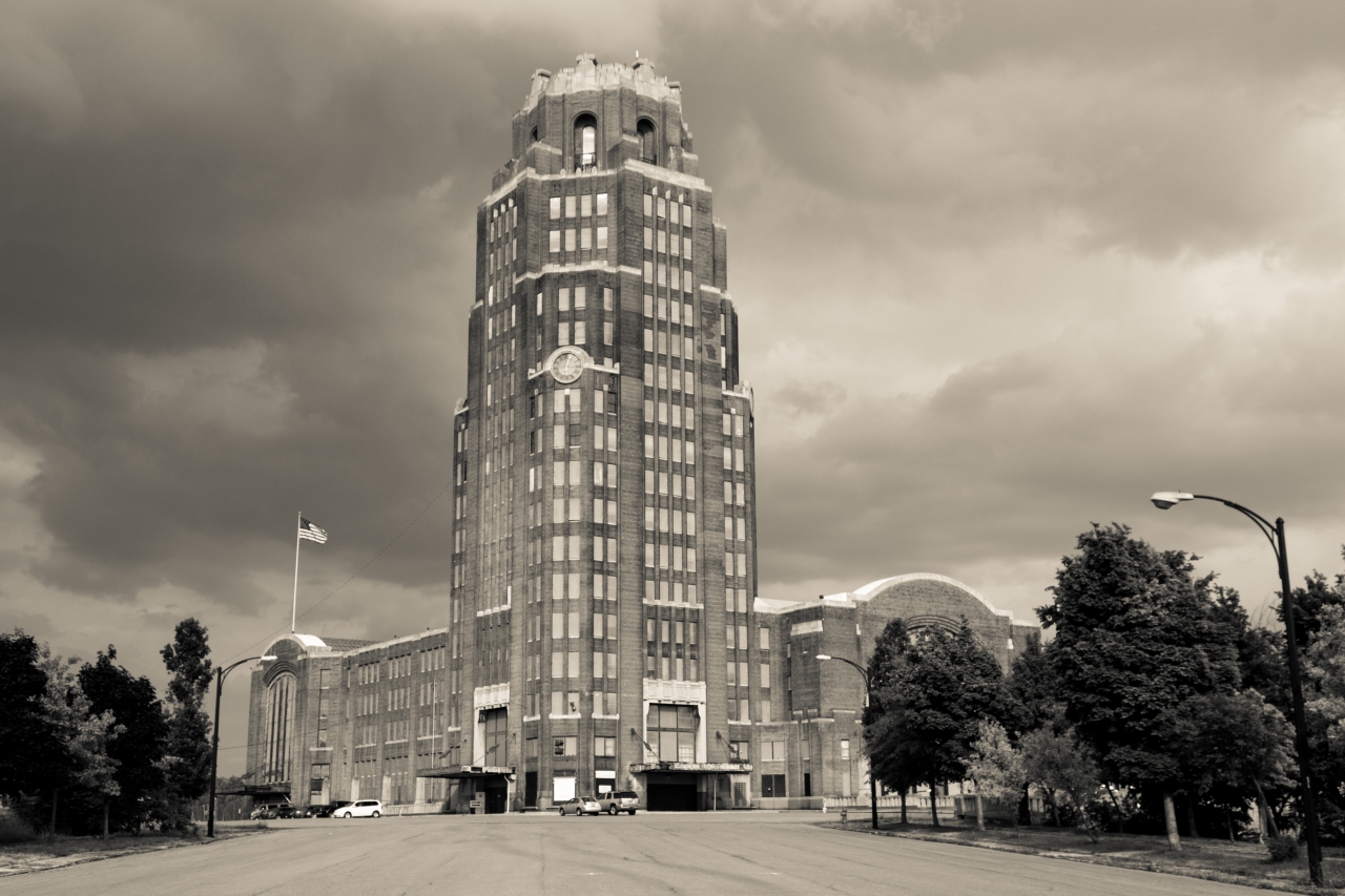 Walking up the eastern terminus of Paderewski Drive on the approach to Buffalo Central Terminal (1929) in Buffalo, New York.