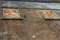Upper part of the back wall of the Titusville Moose Lodge building (1873) that abutted a two-floor KFC until Tuesday, 27 August 2013 when the latter was demolished.
