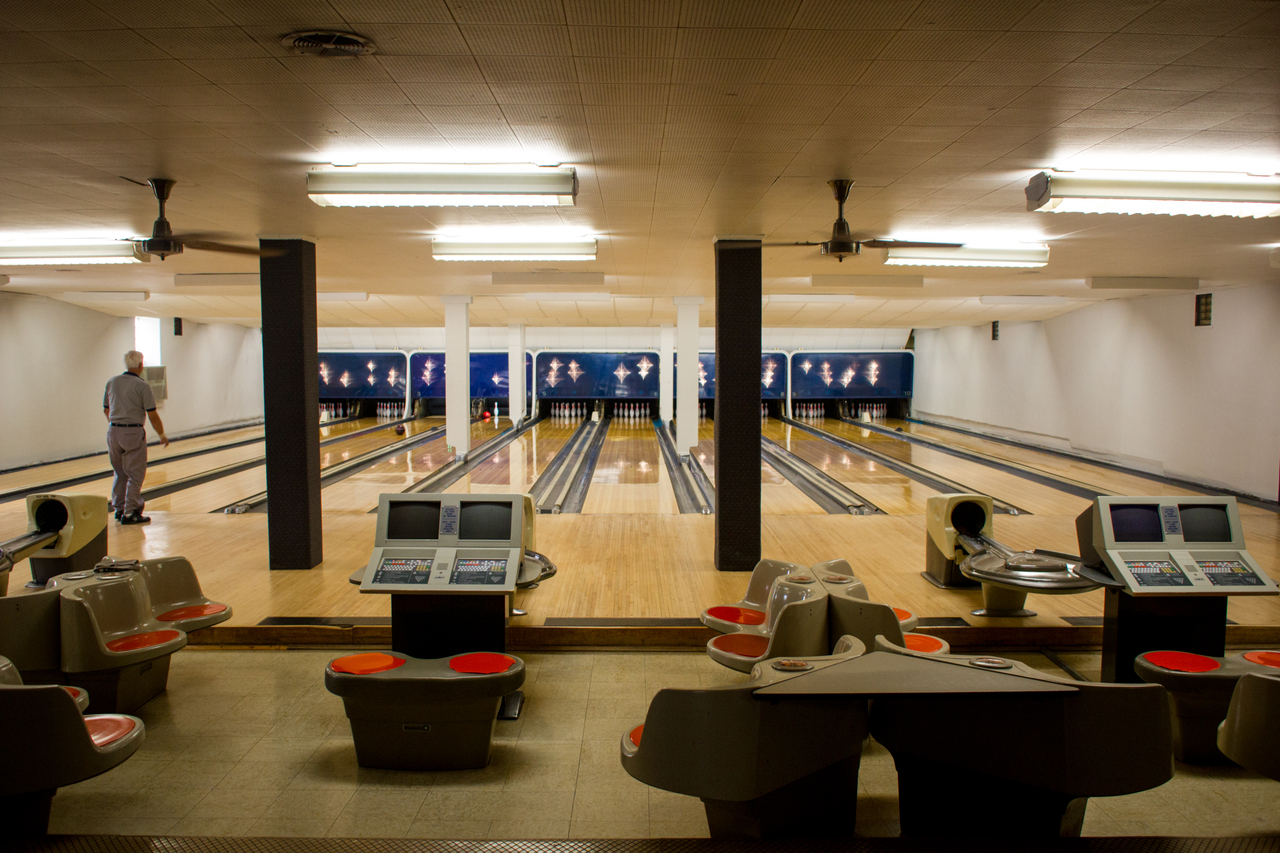 The primary ten lane alley at Beaver Valley Bowl in the Beaver Valley Brewery Company Building (1903) in Rochester, Pennsylvania.