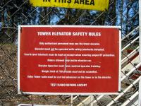 Tower Elevator Safety Rules sign just outside the Sutro Tower western leg and elevator.