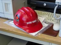 A Sutro Tower hard hat in the office.