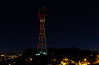 Sutro Tower (1972), Orion, Jupiter and the street lamps of Marview Way from Twin Peaks.
