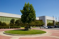 Southwestern driveway circle and the front of 400 National Way (1984), the fictional PlayTronics headquarters building in 'Sneakers' (1992).