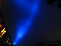 Blue light illuminating the covering over the stage at HarborWalk Village (5 of 7).