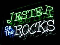 'Jester on the Rocks' neon sign at Jester Daiquiris at HarborWalk Village.