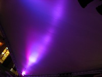 Purple light illuminating the covering over the stage at HarborWalk Village (6 of 7).