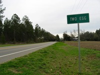 'Two Egg' road sign on Fort Road (SR 69) eastbound.