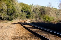 The CSX railroad line winding its way north of Piney Z Lake from just beyond the trail end in Lafayette Heritage Trail Park.