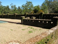 Fig vine covered walls of the Tennis Court at Pebble Hill Plantation.