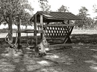 Horse equipment at the Stable Complex (1928) paddock at Pebble Hill Plantation.