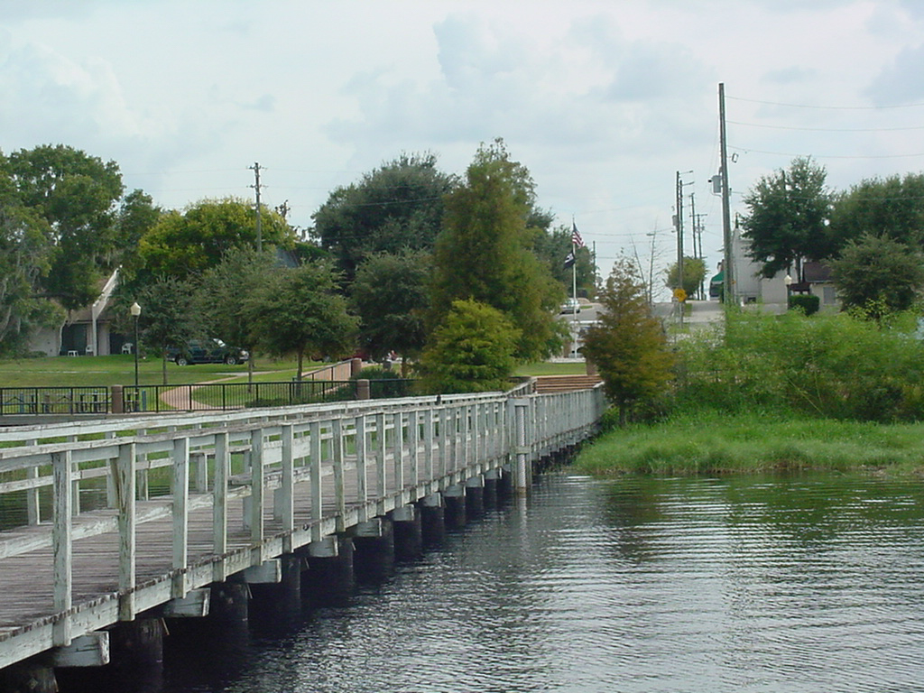Looking back toward historic downtown Clermont from the Lake Minneola boardwalk.