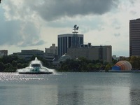Lake Eola, Linton E. Allen Memorial Fountain and downtown Orlando.
