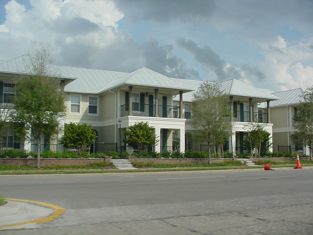 Apartment buildings.