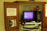 This information kiosk for The Able Trust on the fifth floor of the Florida Capitol (1977) has suffered a Windows blue screen of death.