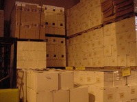 Boxes of wine inside the Lakeridge Winery.
