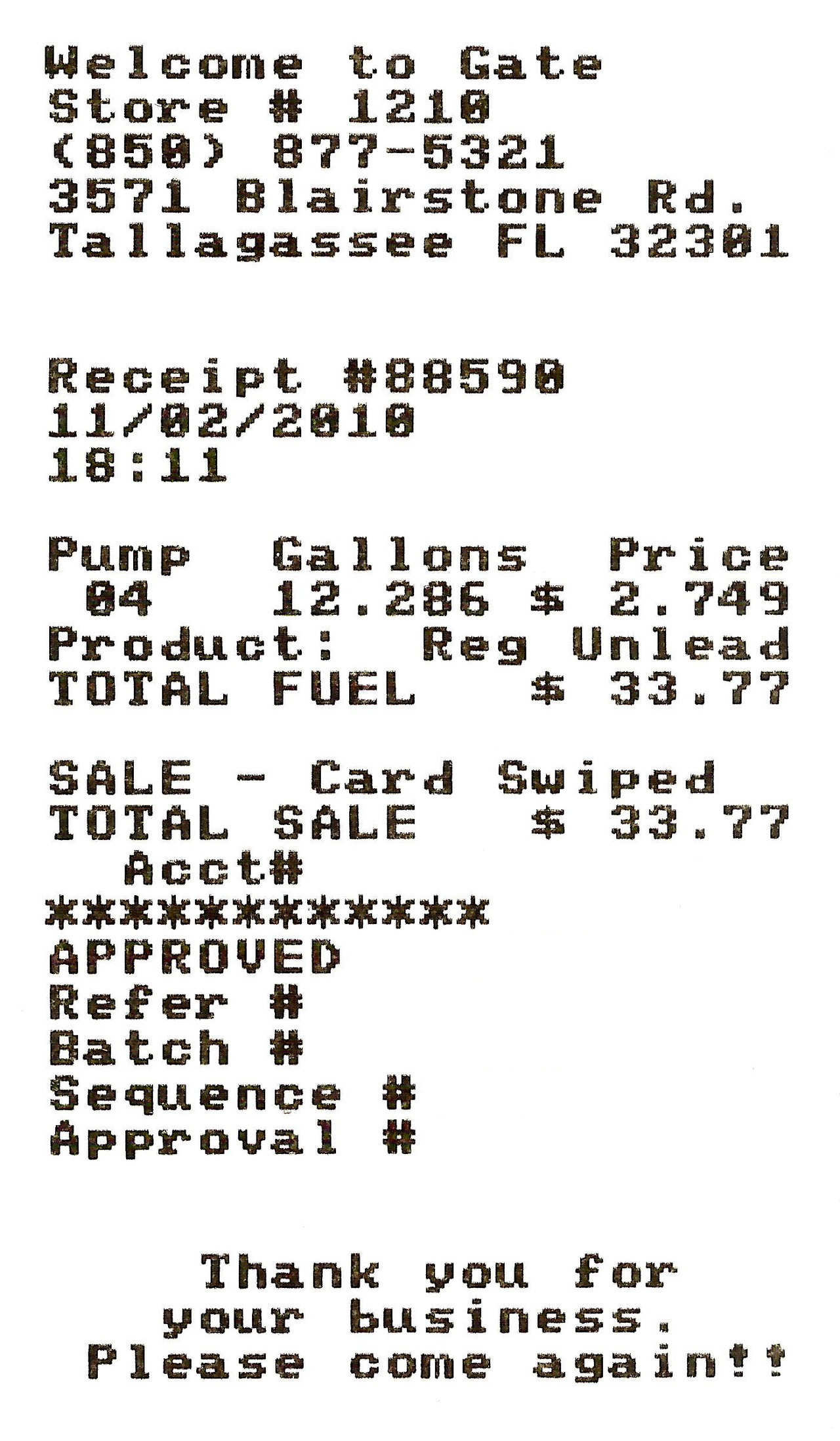 Fuel Receipt Typo: Tallagassee