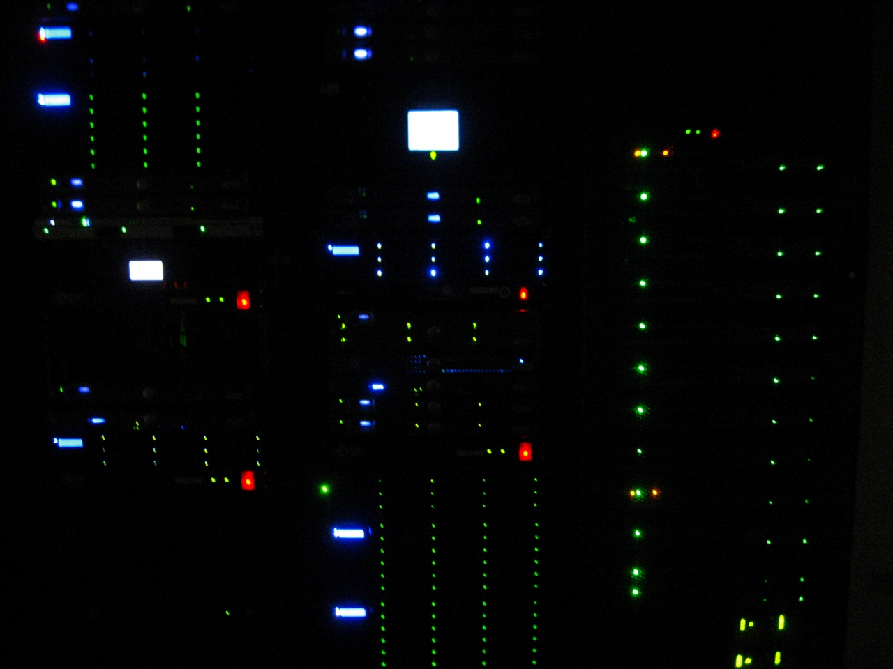 Racks of servers, switches and other network hardware.