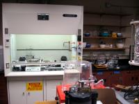 Fume hood and equipment in the glove box lab.