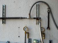 Nitrogen fill station valves, gauges and wrench.