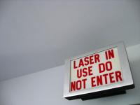 'Laser In Use Do Not Enter' sign at the Fourier transform ion cyclotron resonance mass spectrometry lab.