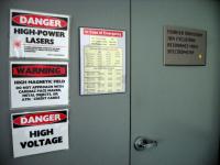 Warning signs at the Fourier transform ion cyclotron resonance mass spectrometry lab.