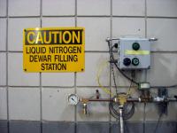 Liquid nitrogen dewar filling station outside the 45 Tesla Hybrid magnet in the DC Field wing.