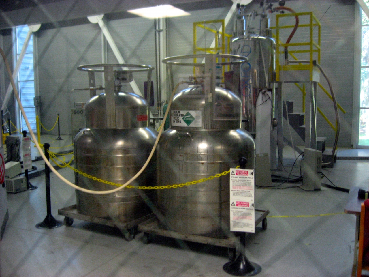 Refrigerated helium tanks in the Nuclear Magnetic Resonance wing.
