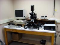 Laboratory computer and microscope station.