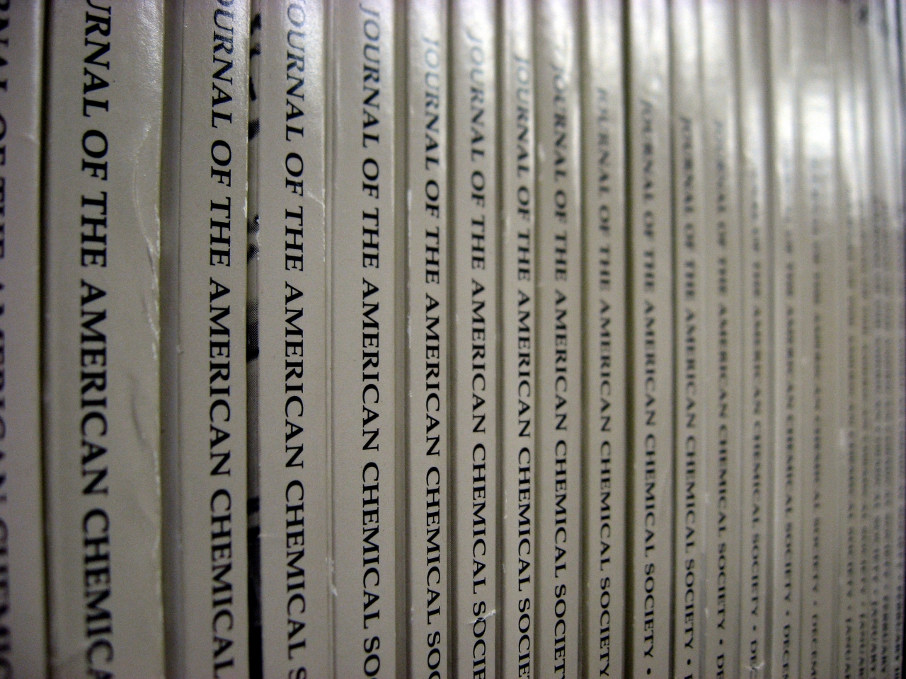 Issues of the Journal of the American Chemical Society in the research library.