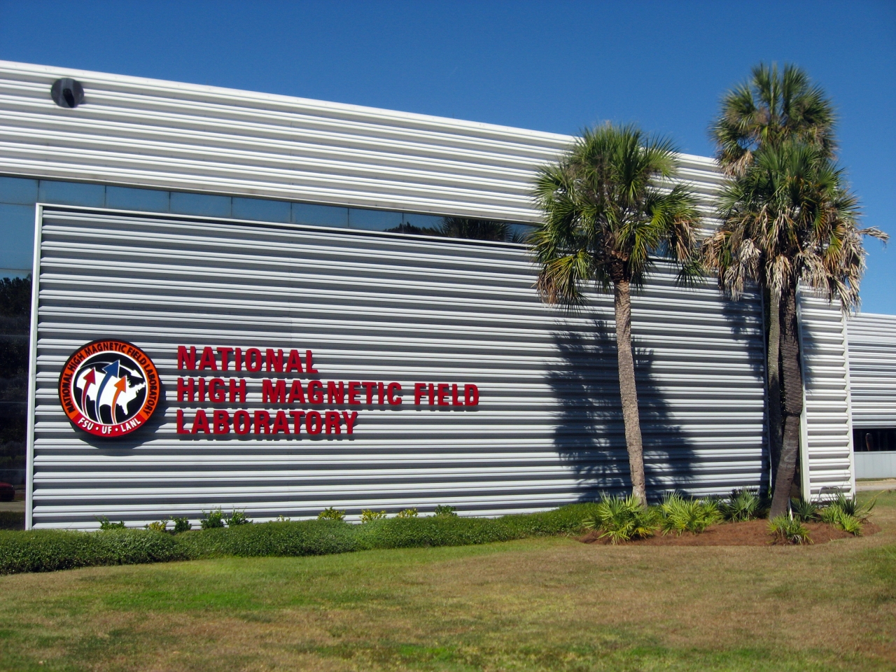 NHMFL seal and sign on the building exterior.