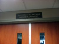 Entrance to the Superconducting Materials Fabrication Laboratory.