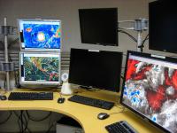 Hurricane forecast workstation in the operations center of the National Hurricane Center.