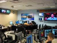 Meteorologists monitoring a severe weather system in the Miami-South Florida Weather Forecast Office at the National Hurricane Center.