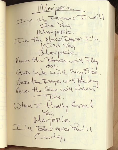 Photo Credit: David July — The first part of the lyrics to 'Marjorie' handwritten by Steve Messina