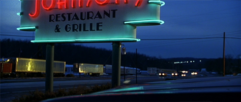 Photo Credit: Paramount Pictures and Curtis Hanson Productions — 'Wonder Boys' film frame: 1966 Ford Galaxie 500 with a Howard Johnson's restaurant neon sign, Belle Vernon, Pennsylvania