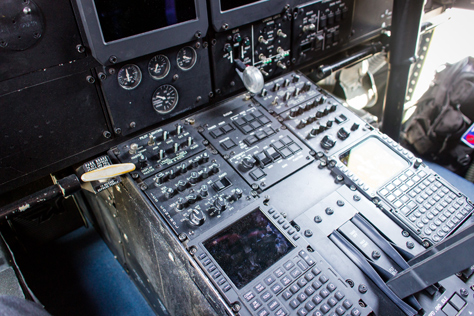 Photo Credit: David July — Pedestal and instrument panel from the captain's seat in the cockpit aboard United States Air Force Reserve 403d Wing 53d Weather Reconnaissance Squadron 'Hurricane Hunters' WC-130J Hercules 75304, Tallahassee, Florida: 22 May 2014