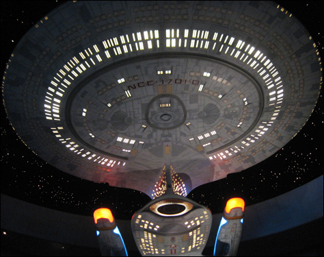Photo Credit: David July — The USS Enterprise NCC-1701-D hangs over the Star Trek: The Experience main room and museum, Las Vegas Hilton, 3000 Paradise Road, Las Vegas, Nevada, 22 July 2008
