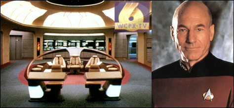 Photo Credit: Paramount Pictures, WCPX TV — The USS Enterprise Bridge and Captain Jean-Luc Picard from Star Trek: The Next Generation with the WCPX TV 6 logo from c. 1989-1992