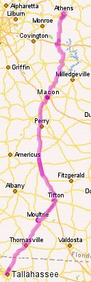 Tallahassee to Athens Map